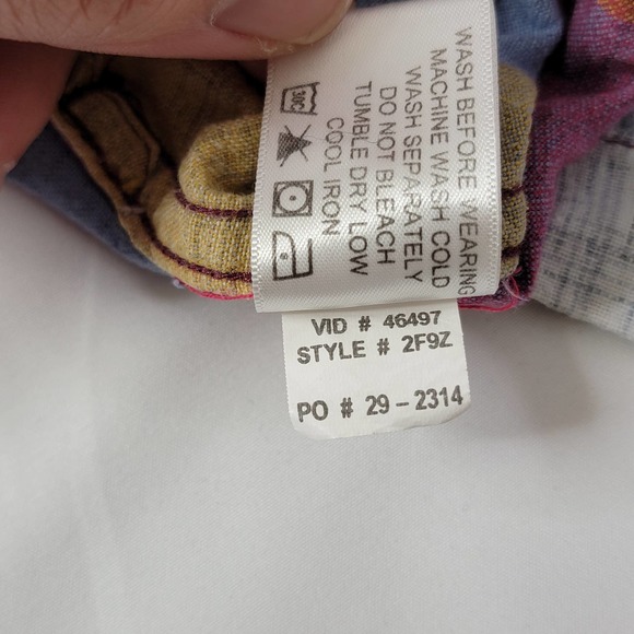 Orvis Chambray Shirt XL Red Blue Yellow Patch Plaid Men's Colorful Casual Pocket - Picture 5 of 8